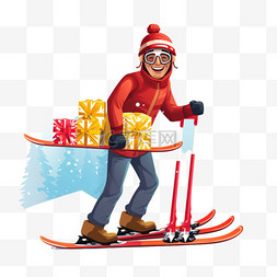 圣诞节人在滑雪板上送礼物