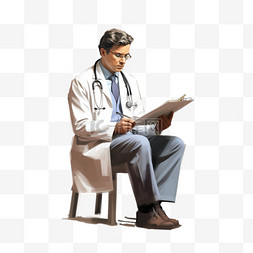 医生坐下来在剪贴板上写下一些东