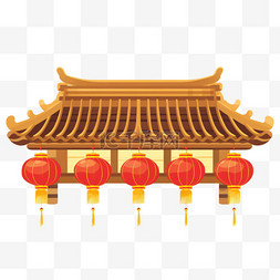 中式中国风屋檐灯笼装饰元素