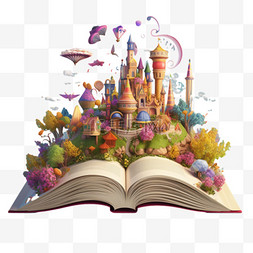书籍创意城堡元素立体免扣图案