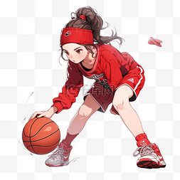 打篮球的女孩卡通免抠元素