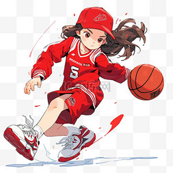 卡通打篮球图片_打篮球的女孩手绘元素卡通