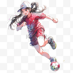 女孩元素手绘卡通踢足球