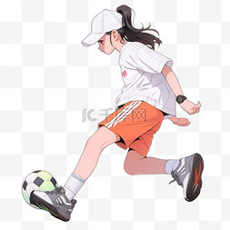 踢足球图片_女孩元素手绘踢足球免抠卡通