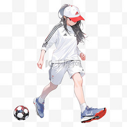 女孩踢足球卡通手绘元素