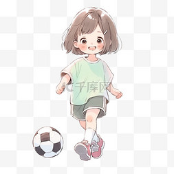 可爱女孩拿着足球手绘卡通元素