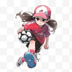 女孩踢足球手绘卡通元素