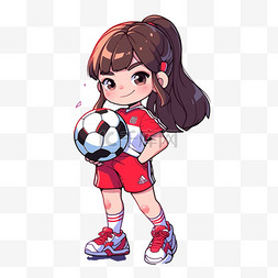 卡通可爱女孩拿着足球手绘元素