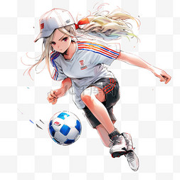 女孩手绘元素卡通踢足球
