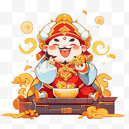 财神背景图片_新年财神卡通免抠手绘元素