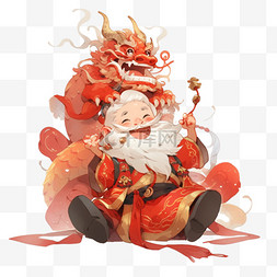 新年元素龙年财神卡通手绘