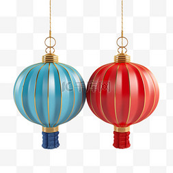 蓝色灯笼图片_免抠元素新年红色蓝色灯笼