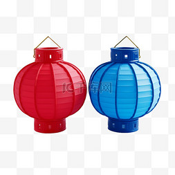 红色蓝色灯笼图片_新年红色蓝色免抠元素灯笼