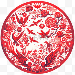 中国红色主题图片_窗花红色喜鹊手绘元素新年