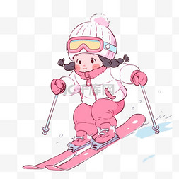 蓝色滑雪图片_冬天滑雪的女孩卡通元素