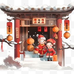 新年节日红灯笼卡通元素手绘