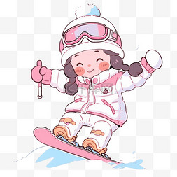 卡通手绘冬天滑雪的女孩元素