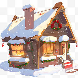 圣诞红砖图片_圣诞雪屋卡通冬天手绘元素