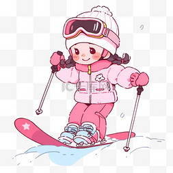 羽绒服图片_冬天卡通元素滑雪的女孩手绘
