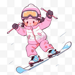 白色卡通手套图片_冬天滑雪的女孩手绘卡通元素