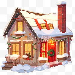 冬天卡通圣诞雪屋手绘元素
