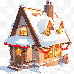 冬天雪屋卡通手绘圣诞元素