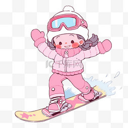 女孩帽子卡通图片_手绘冬天滑雪的女孩卡通元素
