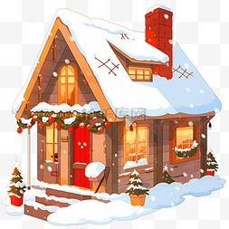 冬天圣诞雪屋手绘元素卡通