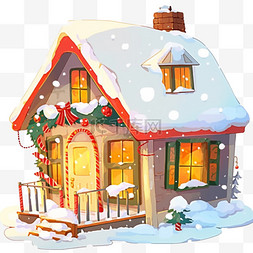 圣诞红砖图片_卡通冬天圣诞雪屋手绘元素