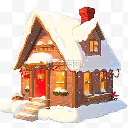 圣诞红砖图片_冬天雪屋卡通手绘元素圣诞