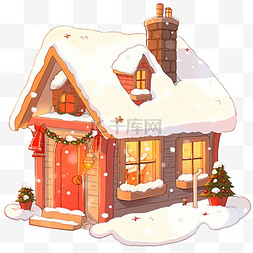 圣诞雪屋卡通手绘元素冬天