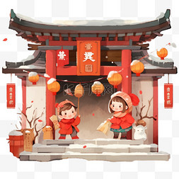 节日场景手绘图片_卡通新年节日红灯笼手绘元素