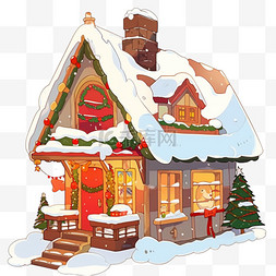 冬天圣诞卡通雪屋手绘元素
