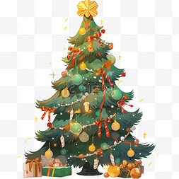 手绘圣诞树铃铛图片_圣诞树节日彩带礼物手绘元素
