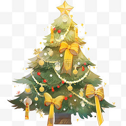 手绘圣诞树铃铛图片_圣诞树彩带礼物手绘节日元素
