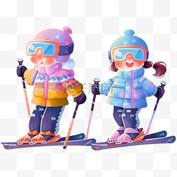 蓝色滑雪图片_冬天滑雪卡通可爱孩子手绘元素
