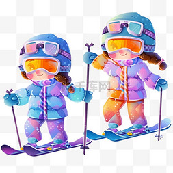 滑雪背景图片_可爱孩子滑雪冬天卡通手绘元素