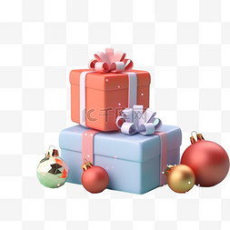 圣诞节彩色礼品盒3d素材元素免扣