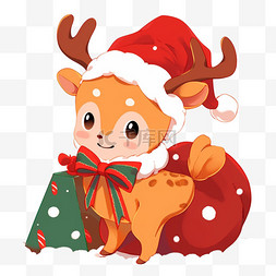 送礼物图片_圣诞节手绘小鹿送礼物卡通元素