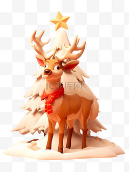 麋鹿素材免抠图片_圣诞节麋鹿形象3d素材元素免扣黏