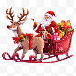 小麋鹿图片_圣诞节麋鹿送礼圣诞老人卡通手绘