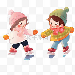 卡通冰湖图片_可爱孩子溜冰冬天卡通手绘元素