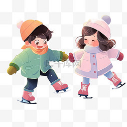 可爱卡通冬天图片_可爱孩子冬天溜冰卡通手绘元素