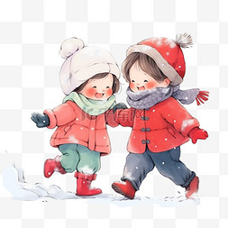 冬天打雪仗卡通图片_冬天打雪仗可爱孩子卡通手绘元素