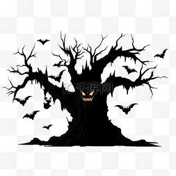 万圣节蝙蝠剪影卡通枯树手绘元素