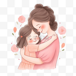 妈妈卡通图片_母女拥抱卡通手绘感恩节元素