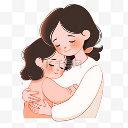 感恩节母女拥抱元素卡通手绘