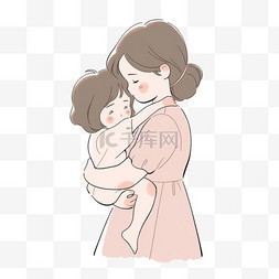 妈妈和孩子图片_感恩节卡通母女拥抱手绘元素