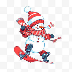 手绘帽子围巾图片_雪人滑雪卡通手绘元素冬天