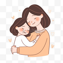 妈妈和孩子图片_感恩节母女拥抱手绘元素卡通